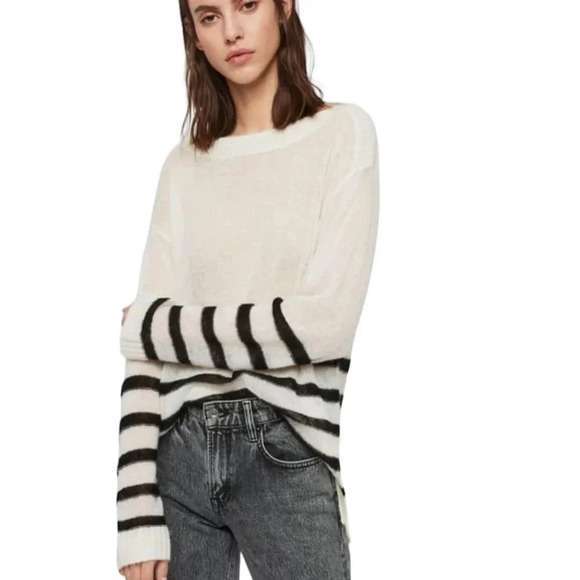 NWT All Saints Lune Lightweight Wool Blend Sweater with Black Stripes Size S - Picture 10 of 10